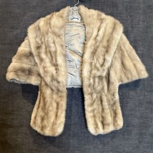 Vintage 50's - 60's Genuine Mink Fur Stole/Wrap Color Argentina (beige & Silver)